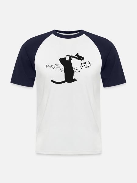 Saxophone Chat - T-shirt baseball manches courtes Homme - blanc/marine