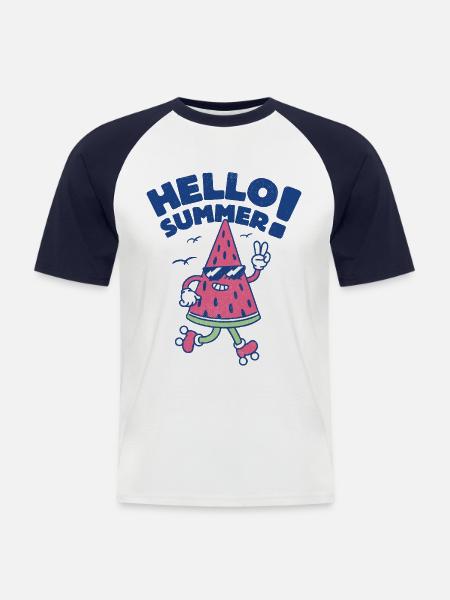 Hello Summer - Pastèque - T-shirt baseball manches courtes Homme - blanc/marine