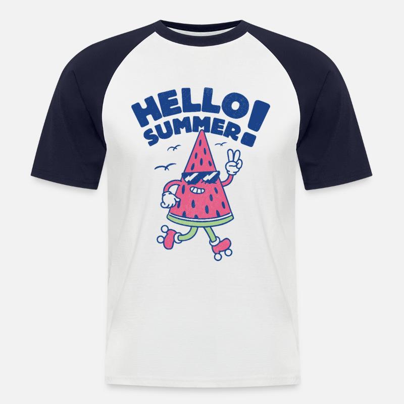 Hello Summer - Pastèque - T-shirt baseball manches courtes Homme - blanc/marine