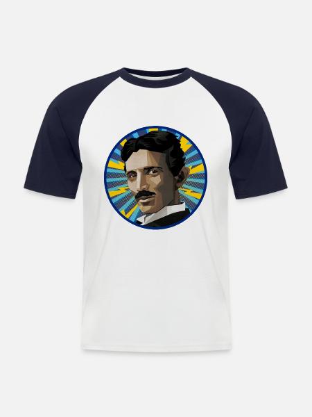 Nicola Tesla Popart - Men's Baseball T-Shirt - white/navy