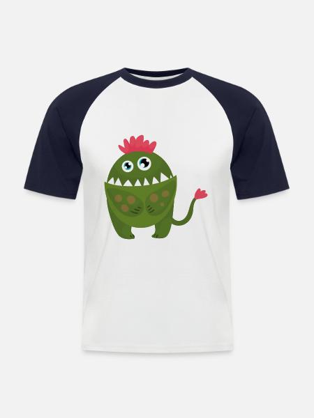 Small green monster curly pink red hair di - Men's Baseball T-Shirt - white/navy