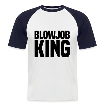 Blowjob King black - Männer Baseball-T-Shirt - Weiß/Navy - Vorne - Nik (191cm)