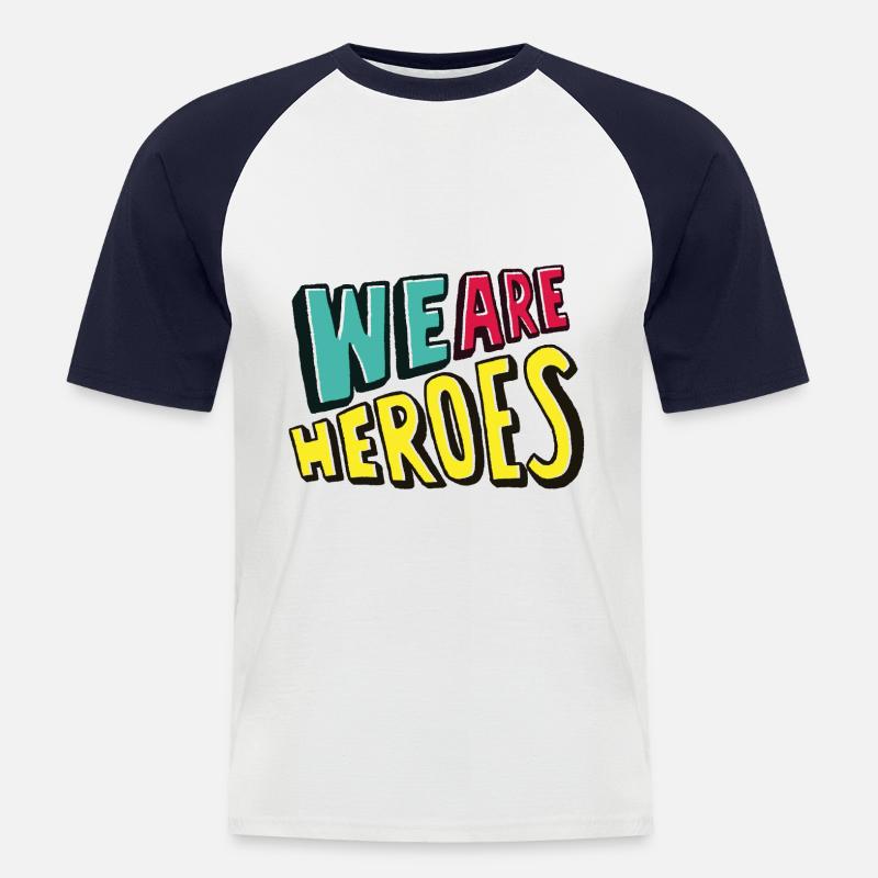 We are Heroes bunt - Männer Baseball-T-Shirt - Weiß/Navy