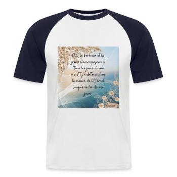 PSAUMES 23 V 6 - T-shirt baseball manches courtes Homme - blanc/marine - Devant - Nik (191cm)