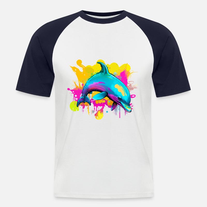 Bunter Delfin - Männer Baseball-T-Shirt - Weiß/Navy