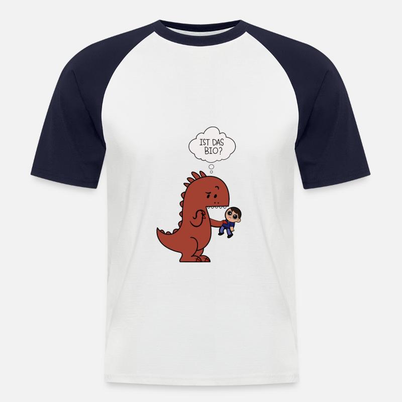 Ist das Bio? Dino - Männer Baseball-T-Shirt - Weiß/Navy