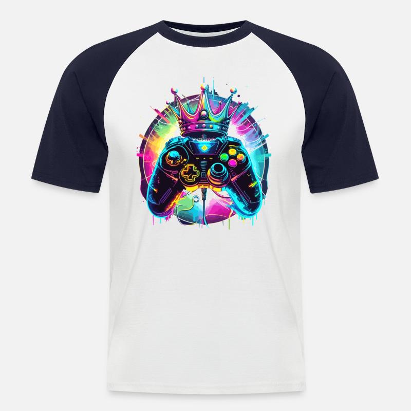 Gaming Controller mit Krone - Männer Baseball-T-Shirt - Weiß/Navy