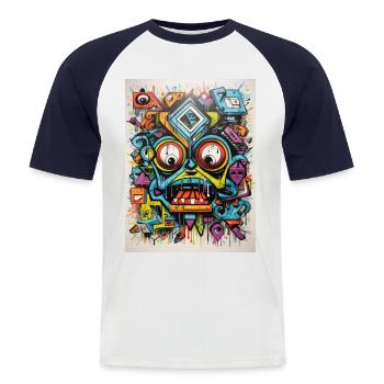 [MB] Schreiendes Ungeheuer: Farbenrausch - Männer Baseball-T-Shirt - Weiß/Navy - Vorne - Nik (191cm)