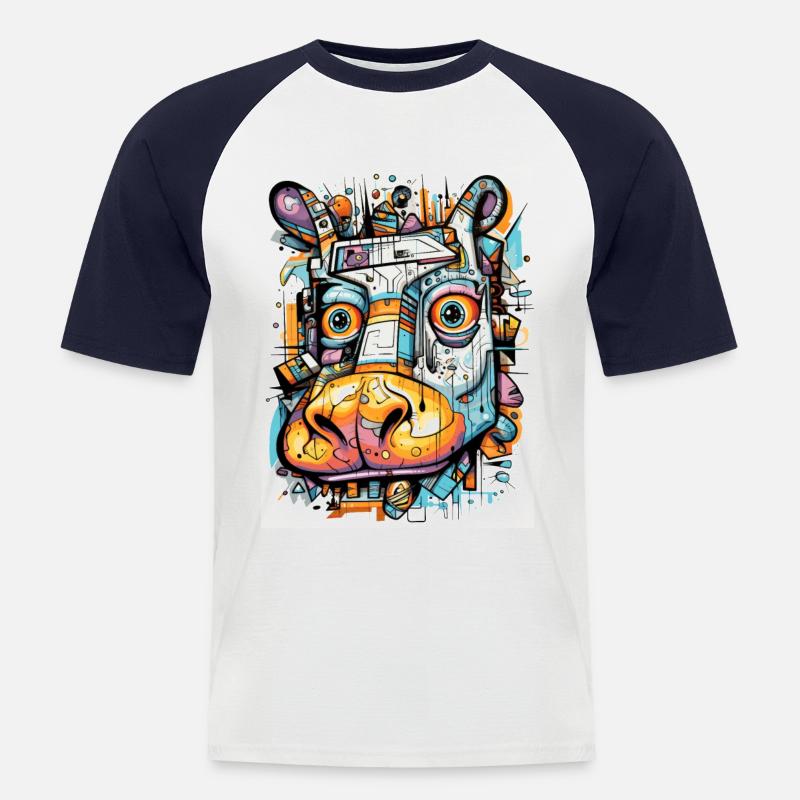 Lächelndes Nilpferd - Männer Baseball-T-Shirt - Weiß/Navy