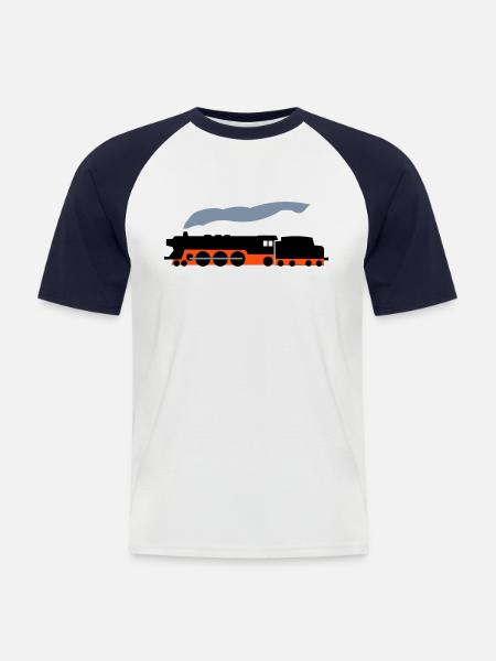 Dampflok - Männer Baseball-T-Shirt - Weiß/Navy