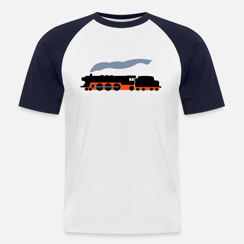 Dampflok - Männer Baseball-T-Shirt - Weiß/Navy