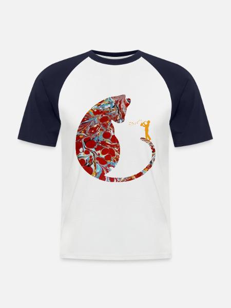cat with saxophone e 251 - Men's Baseball T-Shirt - white/navy