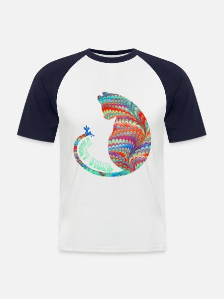 Cat with fairy E 72 - Men's Baseball T-Shirt - white/navy