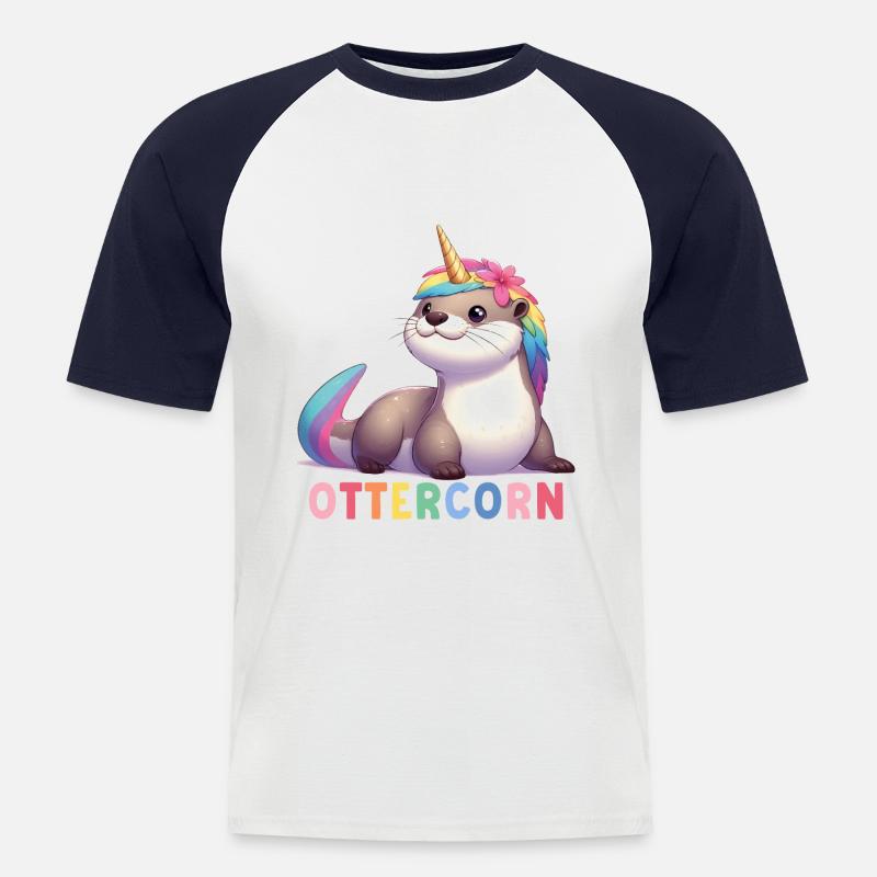 Otter Einhorn - Männer Baseball-T-Shirt - Weiß/Navy