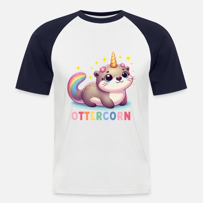 Otter Einhorn - Männer Baseball-T-Shirt - Weiß/Navy