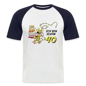 Marsupilami Geburtstagsdesign Ich Bin Schon 40 - Männer Baseball-T-Shirt - Weiß/Navy - Vorne - Nik (191cm)