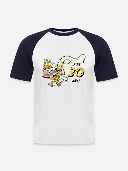 Marsupilami Design Anniversaire J’ai 30 Ans - T-shirt baseball manches courtes Homme - blanc/marine