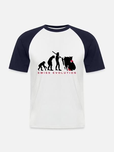 Evolution Bauer Schweiz - Männer Baseball-T-Shirt - Weiß/Navy