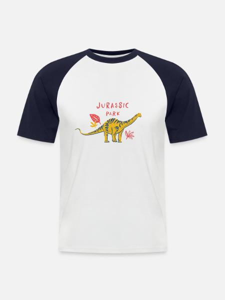 Jurassic Park Brachiosaurus gul og blå - Kortærmet herre-baseballshirt - hvid/marineblå