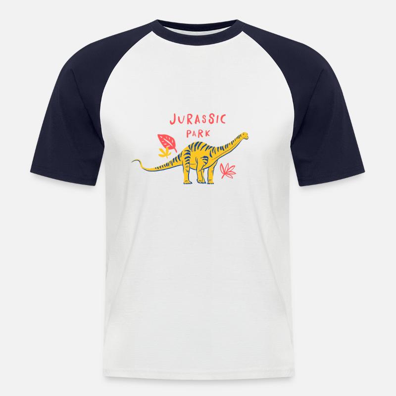 Jurassic Park Brachiosaurus giallo e blu - Maglia da baseball a manica corta da uomo - bianco/navy