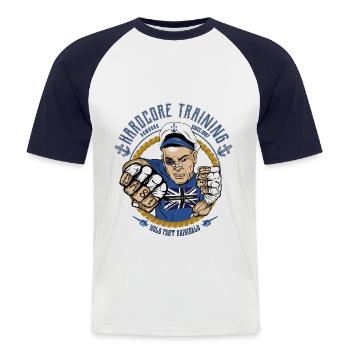 Puncher Brotherhood1887 - Männer Baseball-T-Shirt - Weiß/Navy - Vorne - Nik (191cm)