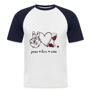 Peace Love Wine Liebe Wein Weintrinker Weinlese - Männer Baseball-T-Shirt - Weiß/Navy - Vorne - Nik (191cm)