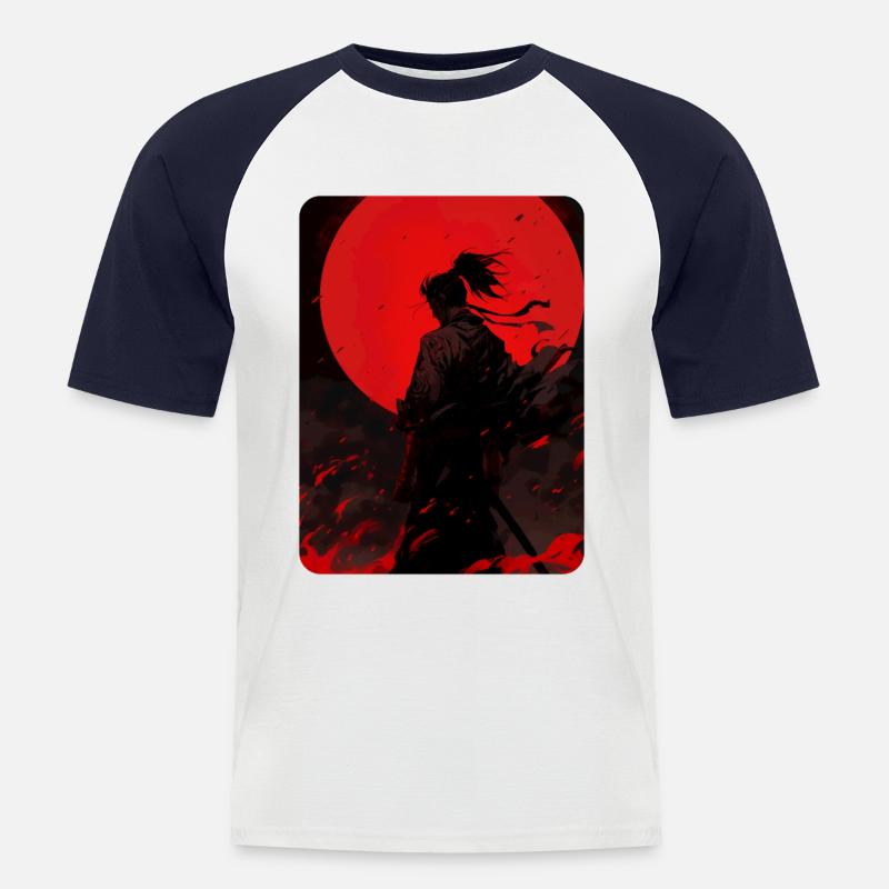 Blutmond Samurai - Männer Baseball-T-Shirt - Weiß/Navy