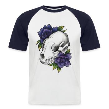 Fantasy Waschbär Schädel - Männer Baseball-T-Shirt - Weiß/Navy - Vorne - Nik (191cm)