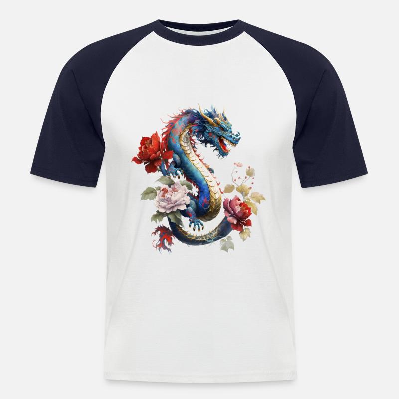 Chinesischer Drache - Männer Baseball-T-Shirt - Weiß/Navy