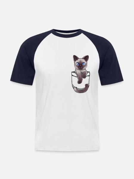 Pocket Cute Siamese Cat Kitten - Men's Baseball T-Shirt - white/navy