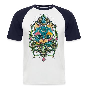 Mystische Katze - Männer Baseball-T-Shirt - Weiß/Navy - Vorne - Nik (191cm)