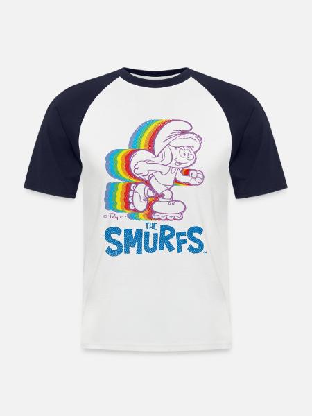 Schtroumpfs Design Avec Schtroumpfette En Patins - T-shirt baseball manches courtes Homme - blanc/marine