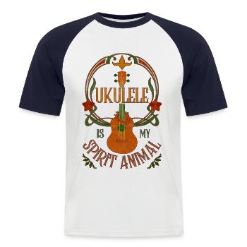 Le ukulélé est mon animal spirituel - T-shirt baseball manches courtes Homme - blanc/marine - Devant - Nik (191cm)
