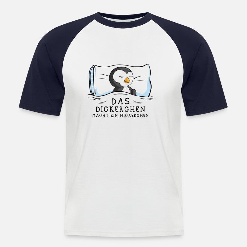 Dickerchen macht Nickerchen Pinguin - Männer Baseball-T-Shirt - Weiß/Navy