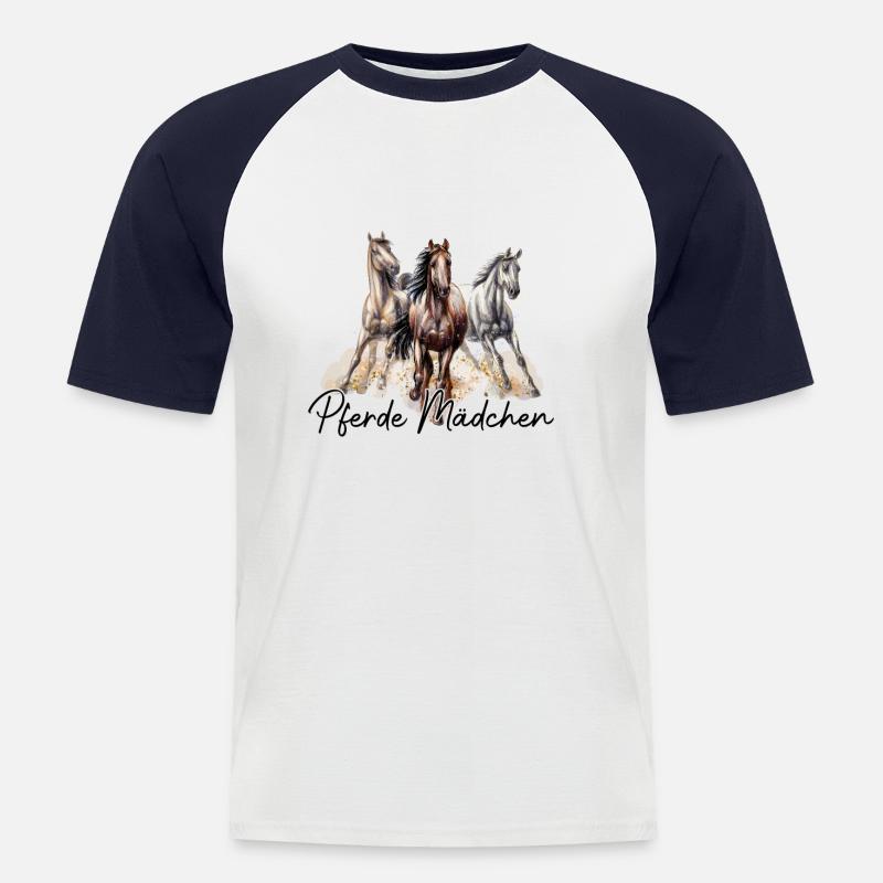 Pferde Mädchen - Männer Baseball-T-Shirt - Weiß/Navy