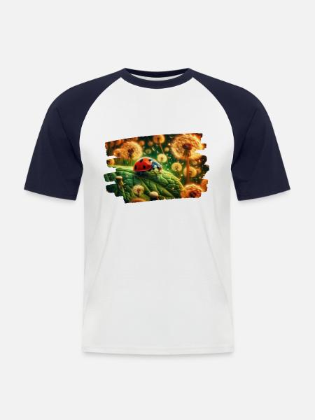 Ladybug in golden dandelion light - Men's Baseball T-Shirt - white/navy