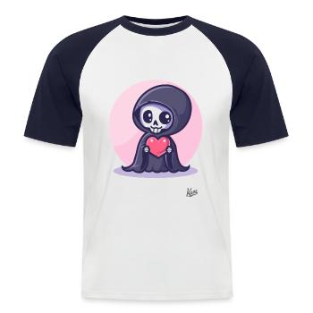 Kawaii cute happy Grim Reaper with heart and love - Men's Baseball T-Shirt - white/navy - Front - Nik (191cm)