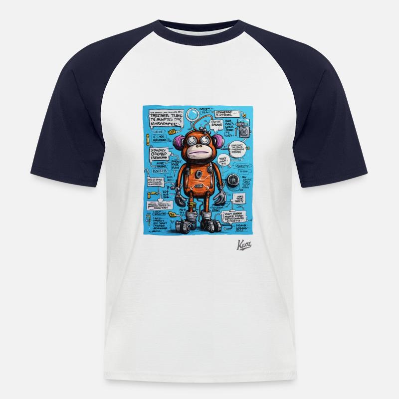 Lustiger, funkiger Roboter-Affe - Männer Baseball-T-Shirt - Weiß/Navy