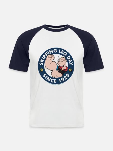 Popeye springer bendag siden 1929 - Kortærmet herre-baseballshirt - hvid/marineblå