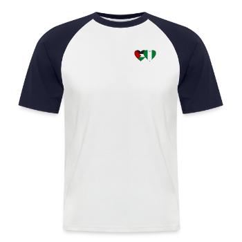 Palestine Nigeria Drapeau Coeur - T-shirt baseball manches courtes Homme - blanc/marine - Devant - Nik (191cm)