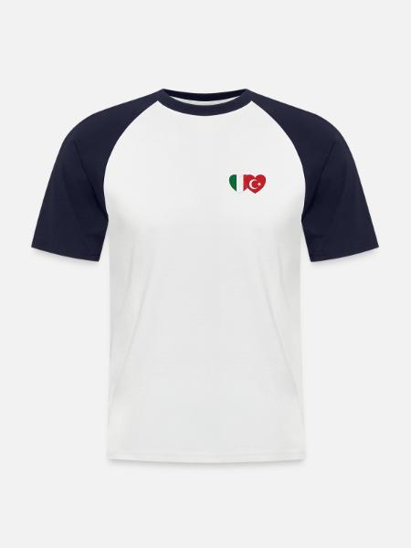 Italy Turkey Flag Heart - Men's Baseball T-Shirt - white/navy