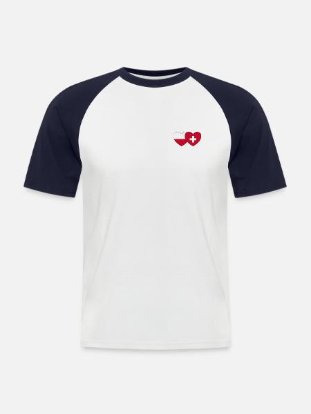 Poland Switzerland Flag Heart - Men's Baseball T-Shirt - white/navy
