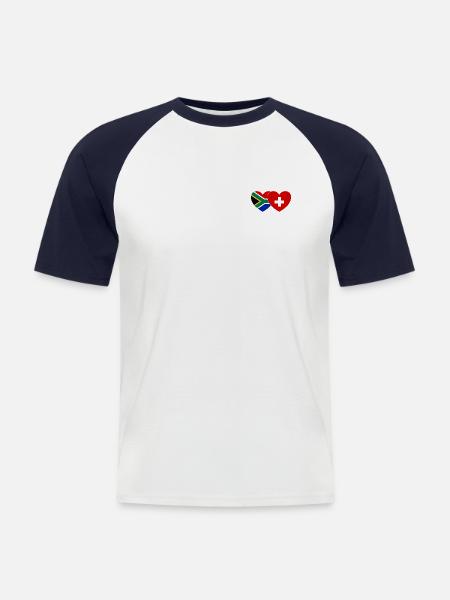 Sudafrica Svizzera Flag Heart - Maglia da baseball a manica corta da uomo - bianco/navy