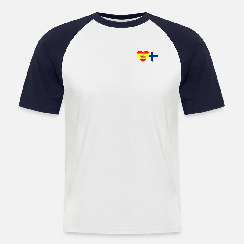 Espanja Suomi lippu sydän - Miesten lyhythihainen baseballpaita - valkoinen/laivasto