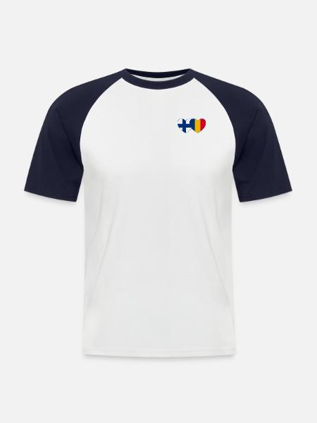 Finland Romania Flag Heart - Men's Baseball T-Shirt - white/navy