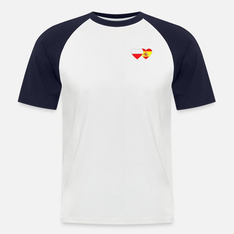 Polen Spanien Flagge Herz - Männer Baseball-T-Shirt - Weiß/Navy