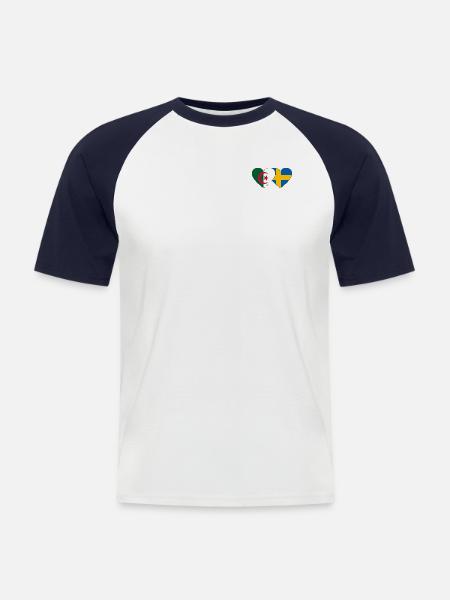 Algérie Suède Drapeau Coeur - T-shirt baseball manches courtes Homme - blanc/marine
