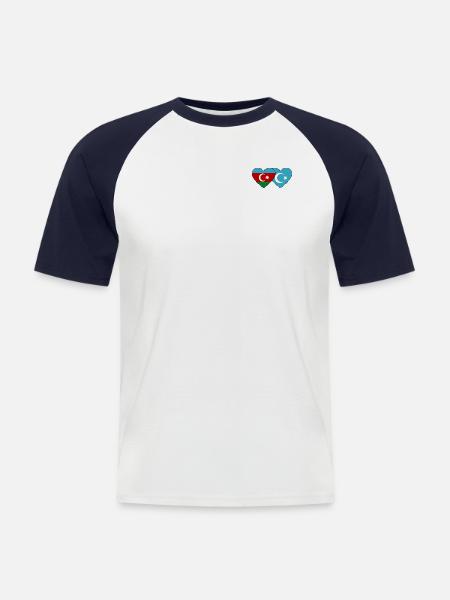 Azerbaigian uiguri Turkestan orientale bandiera cuore - Maglia da baseball a manica corta da uomo - bianco/navy