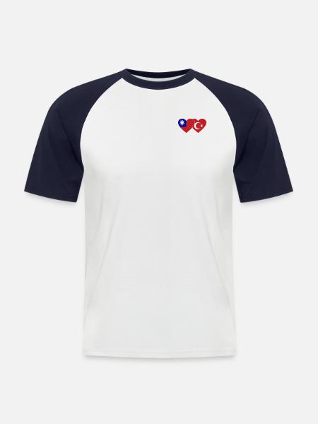 Taïwan Türkiye drapeau coeur - T-shirt baseball manches courtes Homme - blanc/marine