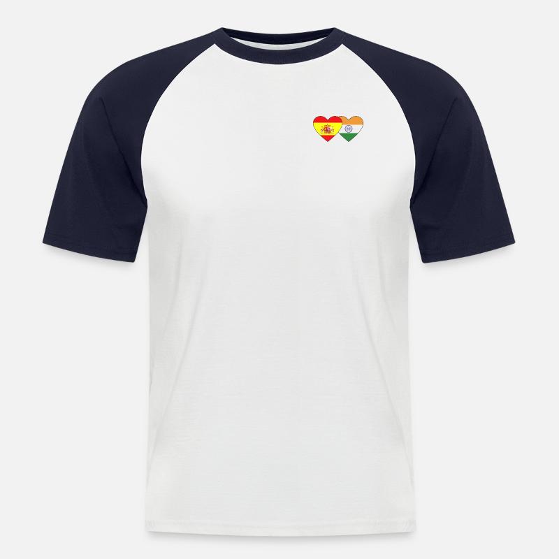 Spanien Indien Flagge Herz - Männer Baseball-T-Shirt - Weiß/Navy